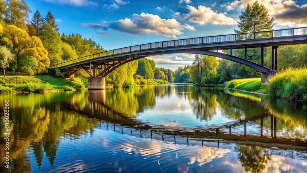 Fototapeta premium Bridge over a beautiful river , architecture, water, connecting, structure, landscape, nature, transportation