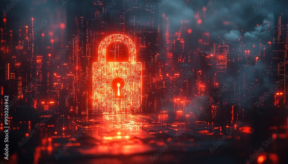 Advanced Cybersecurity Visualization: Digital Lock with Embedded Binary Code and Interactive Circuits Advanced Cybersecurity Visualization: Digital Lock with Embedded Binary Code and Interactive Circuits