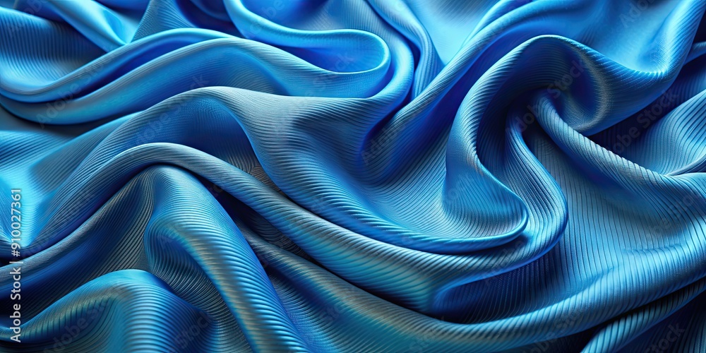 Fototapeta premium Blue waves of fabric creating a beautiful abstract background , blue, waves, fabric, abstract, background, bright, dynamic