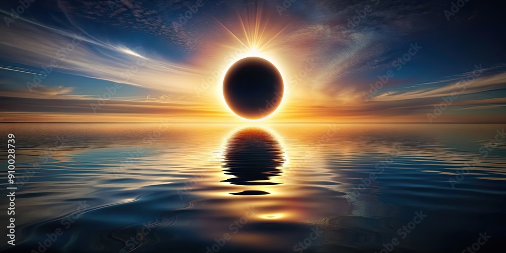 Solar eclipse reflecting on water surface, Sun, Moon, Eclipse, Reflection, Water, Sky, Celestial, Event, Astronomy, Nature Solar eclipse reflecting on water surface, Sun, Moon, Eclipse, Reflection, Water, Sky, Celestial, Event, Astronomy, Nature