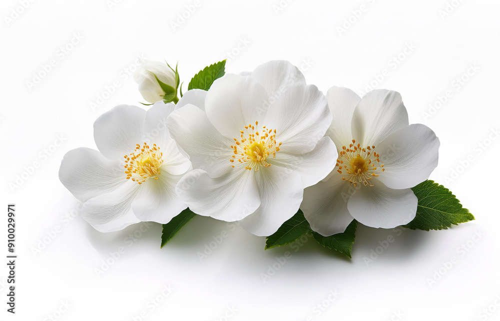Jasmine flowers with green leaves isolated on a white background. isolated Jasmine flowers with green leaves isolated on a white background. isolated
