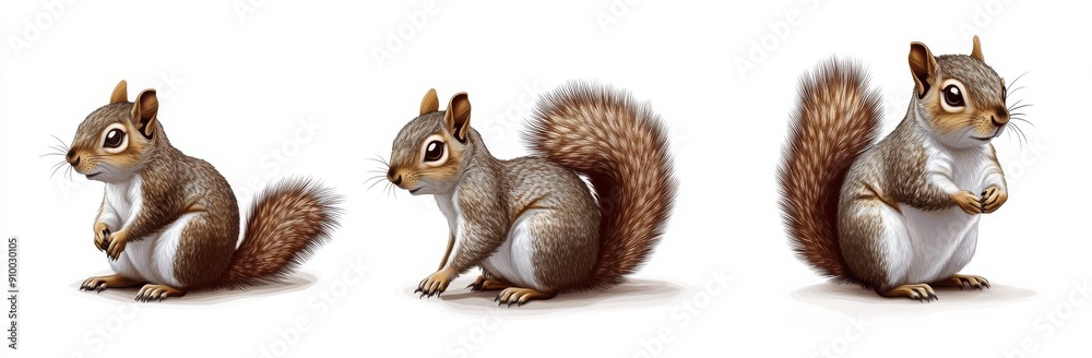 Red, brown, grey, and black squirrel bundle isolated on a white background Red, brown, grey, and black squirrel bundle isolated on a white background