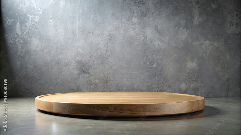 Modern minimal round wooden podium tray on concrete table, modern, minimal, round, wooden, podium, tray, concrete, table, decor Modern minimal round wooden podium tray on concrete table, modern, minimal, round, wooden, podium, tray, concrete, table, decor