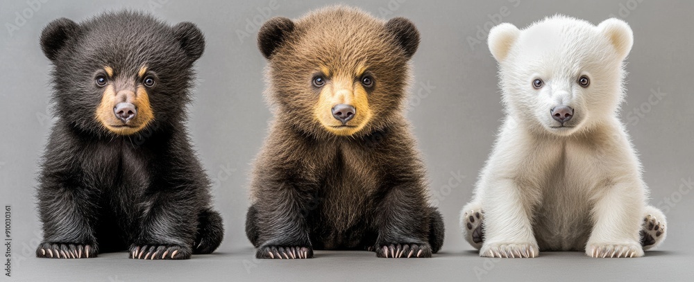 Baby bears (polar, grizzly, black), animal bundle as transparent PNG isolated on white Baby bears (polar, grizzly, black), animal bundle as transparent PNG isolated on white