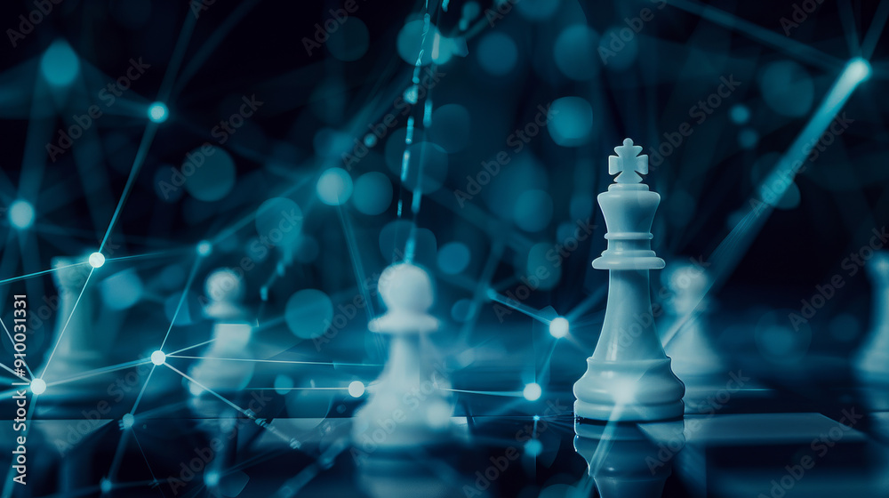 Chess pieces on a board overlaid with a network of digital connections, symbolizing strategic thinking in the era of technology. Chess pieces on a board overlaid with a network of digital connections, symbolizing strategic thinking in the era of technology.