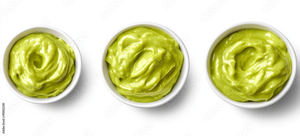 Fototapeta premium With avocado crema, garlic, lime juice, lime slices, sour cream, cilantro, isolated on a transparent background.