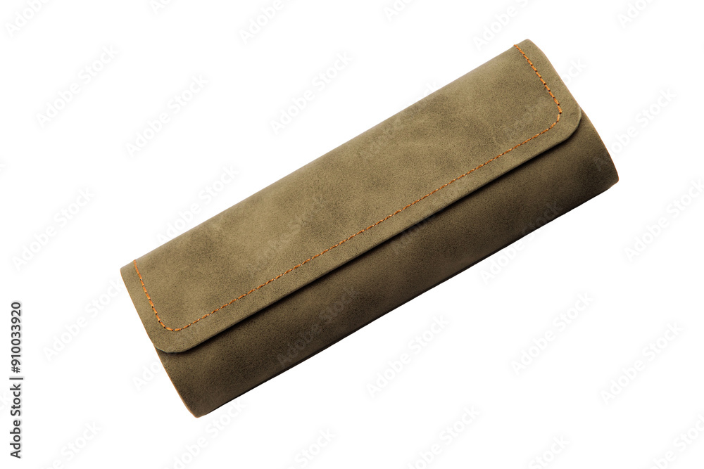 Case for glasses. Glasses in a leather storage case. Magnetic cover. lie horizontally. on an isolated white background. Close-up. space for text. Case for glasses. Glasses in a leather storage case. Magnetic cover. lie horizontally. on an isolated white background. Close-up. space for text.