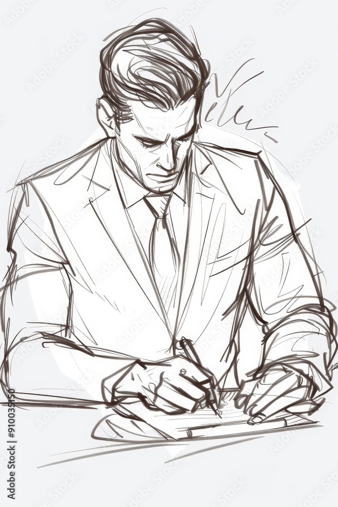 Stylish line sketch of a businessman jotting down his aspirations. Stylish line sketch of a businessman jotting down his aspirations.