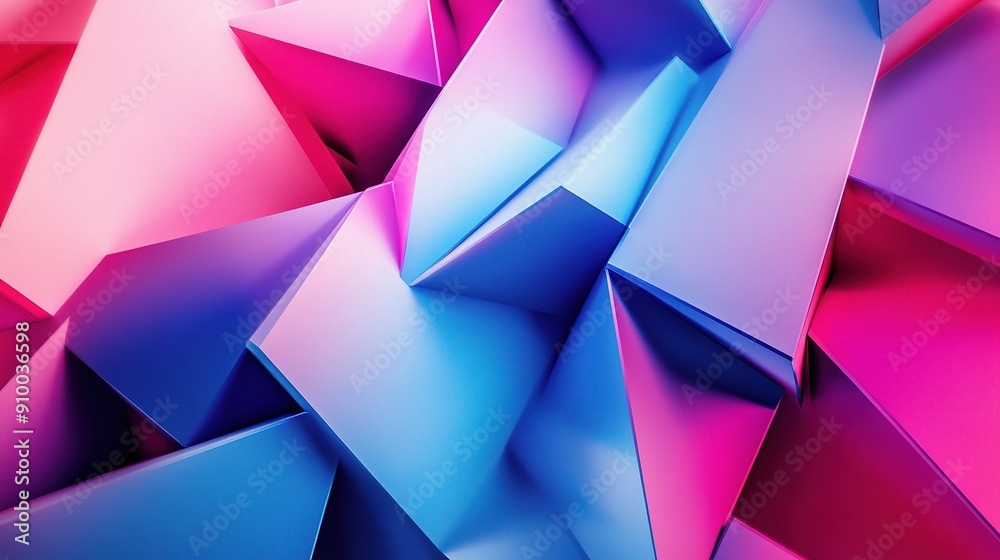 Fototapeta premium Abstract Geometric Shapes: A mesmerizing digital illustration of a vibrant, abstract pattern, where geometric shapes, in shades of vibrant pink and blue