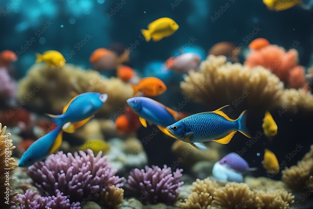 Fototapeta premium colorful fishes sea fish under underwater coral reef aquarium tropical life water ocean aqualung red nature marin diving undersea wildlife exotic landscape colourful snorkel aquatic shoal earth wild
