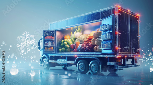 Cold chain truck/van close-up to ensure that food does not spoil during transit