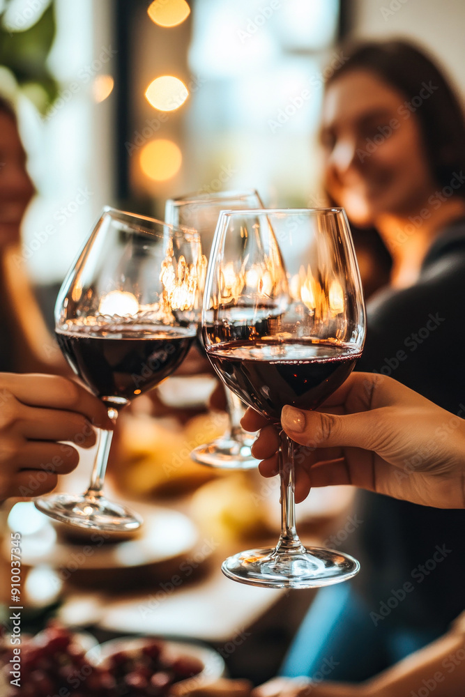 Obraz premium Cheers with friends enjoying wine at social gathering