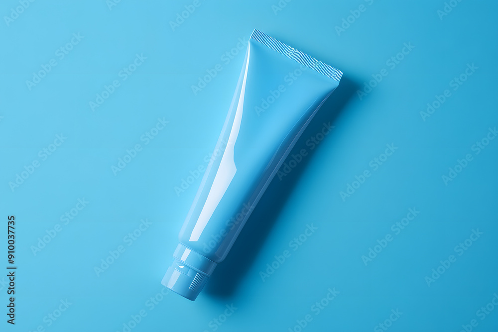 Blank Blue Cosmetic Tube Mockup Isolated on Blue Background Blank Blue Cosmetic Tube Mockup Isolated on Blue Background