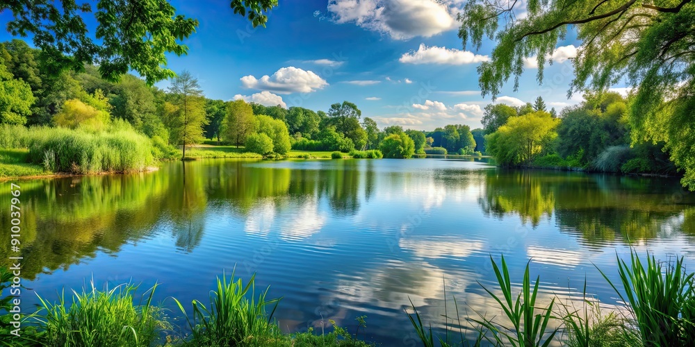 custom made wallpaper toronto digitalTranquil landscape featuring a serene lake surrounded by lush greenery , nature, water, reflection, peaceful, serene, tranquil, scenery