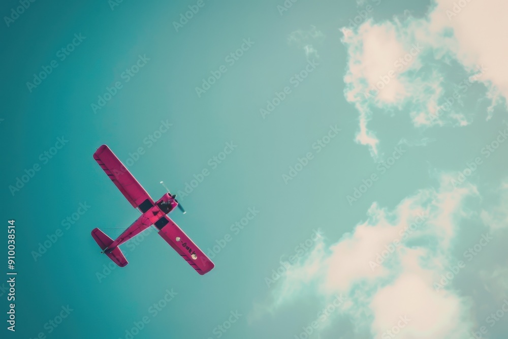 Pink plane in the sky. Free copy space Pink plane in the sky. Free copy space