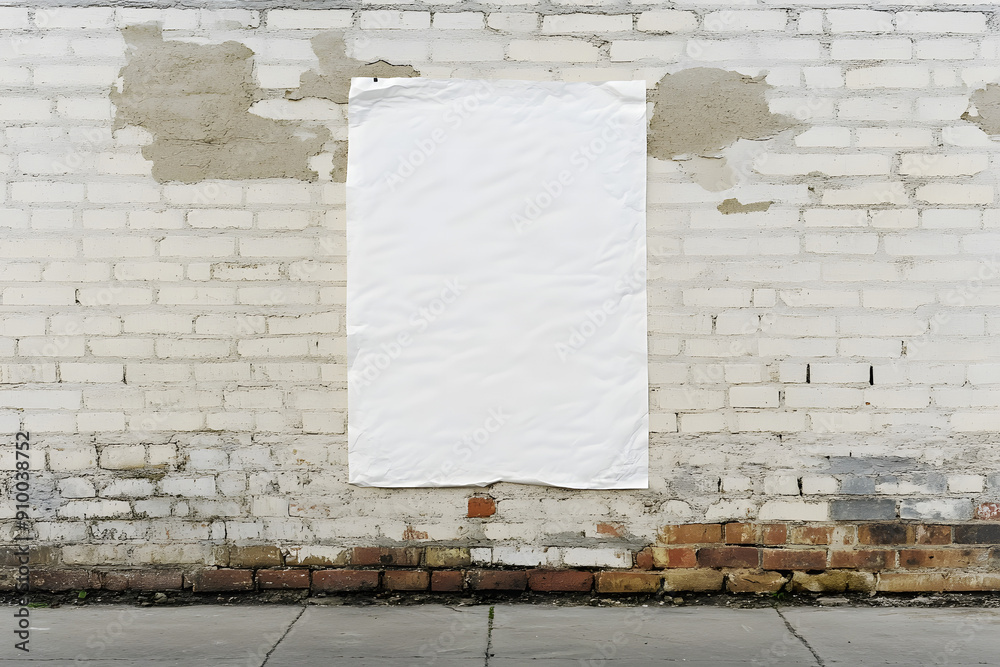 Blank White Wheatpaste Paper Poster Mockup on Brick Wall