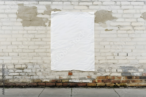 Obraz na płótnie Blank White Wheatpaste Paper Poster Mockup on Brick Wall w salonie