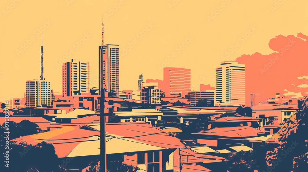Obraz premium Risograph trendy riso print travel poster, card, wallpaper or banner illustration, modern, isolated, clear, simple of Tasikmalaya, Indonesia. Artistic, screen printing, stencil