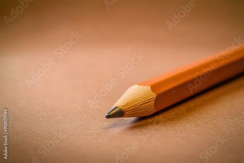 Brown Pencil Floated on Brown Background: Close-Up