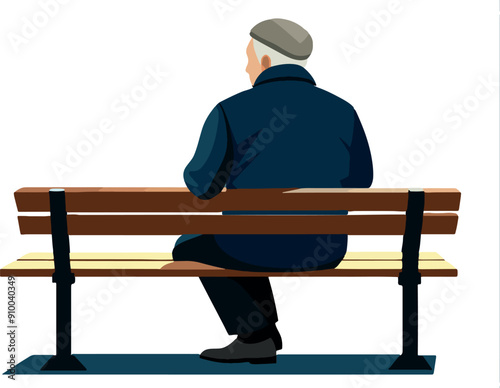 Elderly man sitting alone on bench contemplating life
