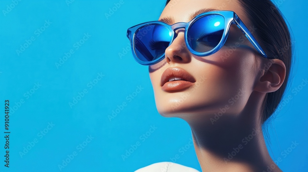 Person wearing blue sunglasses with clear background Person wearing blue sunglasses with clear background
