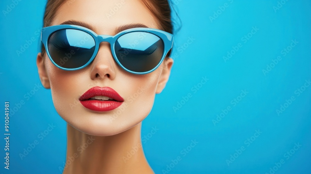 Elegant person with eyewear against blue background Elegant person with eyewear against blue background