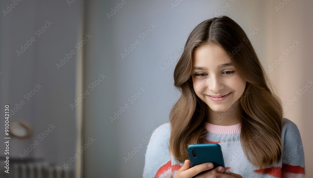Teenager smiling and using a smartphone, symbolizing youth, technology, and social interaction. Teenager smiling and using a smartphone, symbolizing youth, technology, and social interaction.