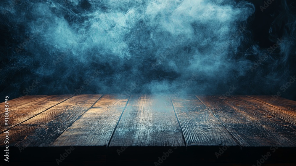 Mysterious Wooden Table with Swirling Mist Mysterious Wooden Table with Swirling Mist