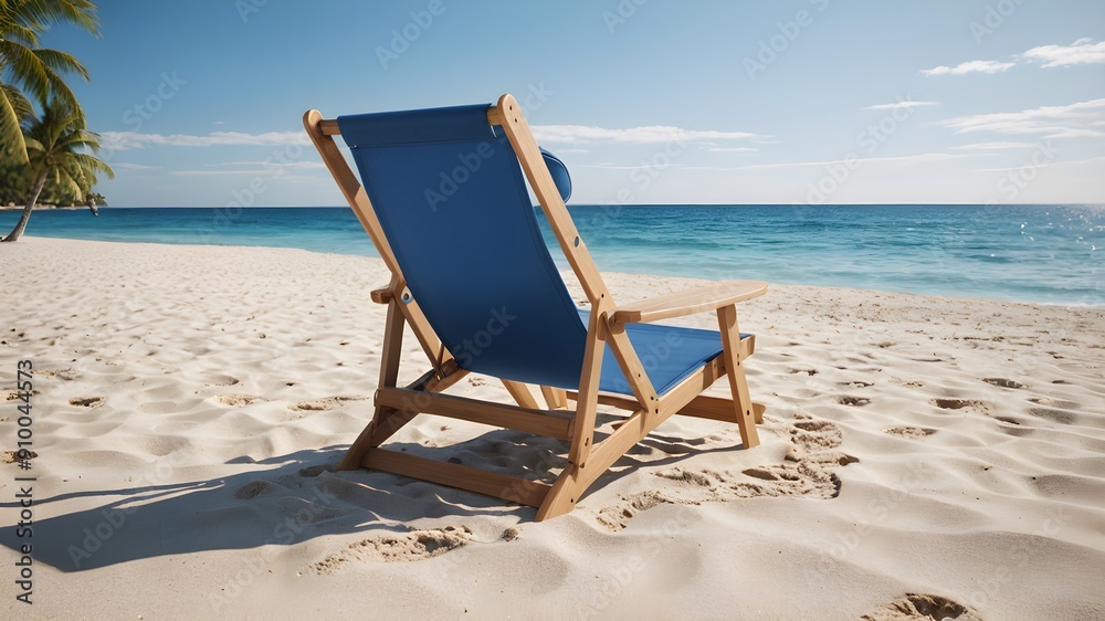 Beach Chair with Umbrella on Sandy Beach by the Sea Beach Chair with Umbrella on Sandy Beach by the Sea