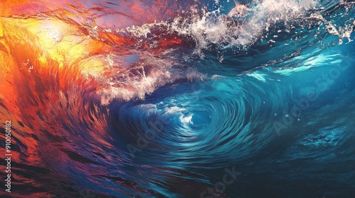Underwater scene. Colorfull underwater water wave