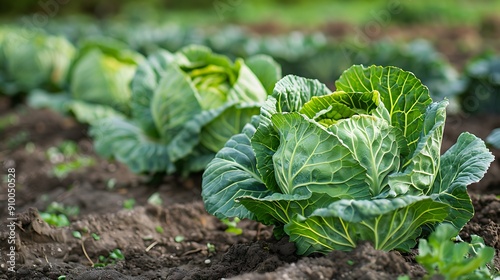 Close-up of a Cabbage Growing in a Garden