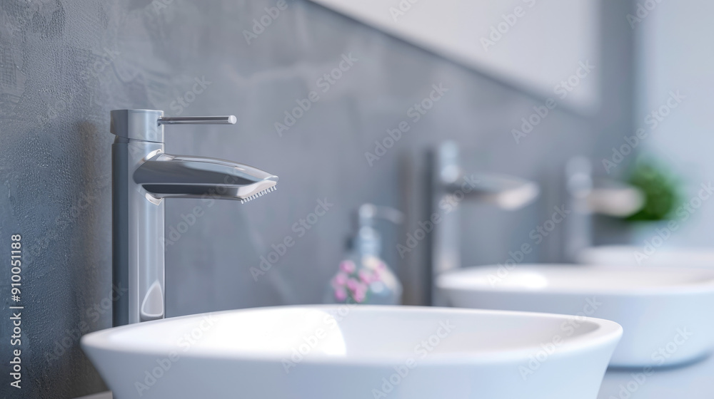 Fototapeta premium Explore the presence of germs on bathroom water taps, highlighting key contamination points and the importance of hygiene in public and private restrooms.