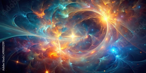 Abstract fractal nebula light background , outer space, cosmic, digital art, vibrant colors, glowing