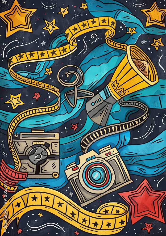 A movie promotion poster background in a modern simple doodle scribble naive style. The design A movie promotion poster background in a modern simple doodle scribble naive style. The design