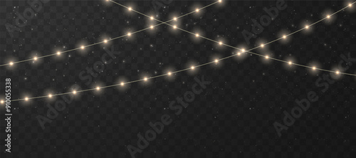 Christmas lights isolated on checkered vector background. Set of Christmas glowing garlands. For advertising invitations, web banners, postcards. Vector
