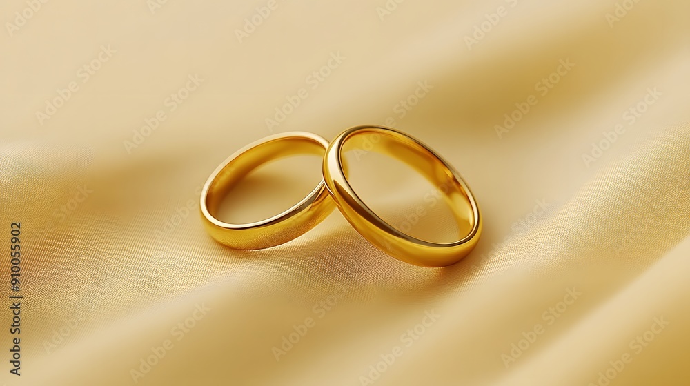 Pale yellow background, gold wedding rings, minimalist composition, soft lighting, close-up shot, jewelry photography, high resolution, photorealistic render clean aesthetic. Pale yellow background, gold wedding rings, minimalist composition, soft lighting, close-up shot, jewelry photography, high resolution, photorealistic render clean aesthetic.