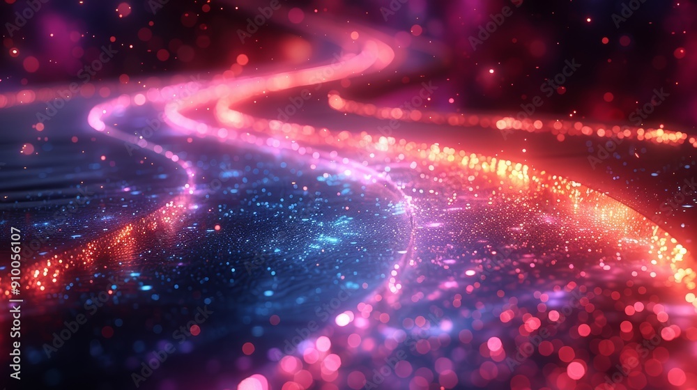 Neon Glowing Path with Sparkling Lights in a Futuristic Abstract Background Neon Glowing Path with Sparkling Lights in a Futuristic Abstract Background