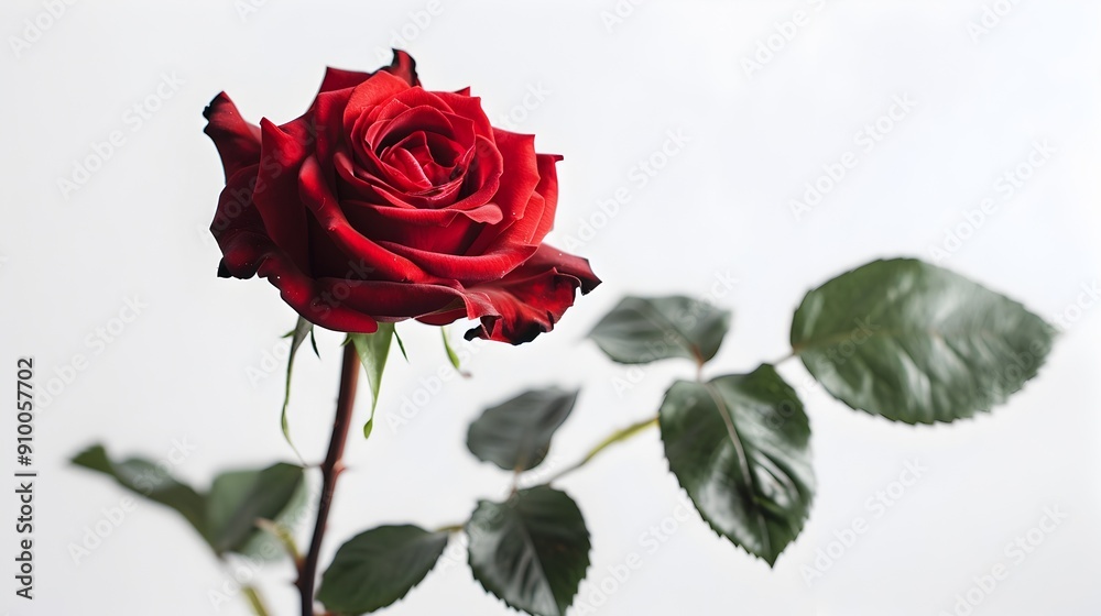 Stunning Crimson Rose in Full Bloom Against a Pristine White Background Stunning Crimson Rose in Full Bloom Against a Pristine White Background