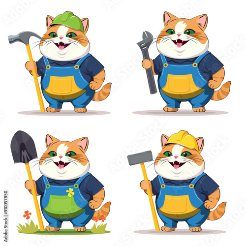 Funny character in a hard hat and overalls celebrates Labor Day