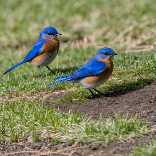 bluebirds on the grass ground