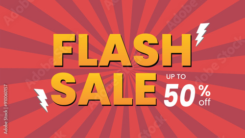 Flash Sale Banner Template design special offer discount, Abstract flash Sale background  with red sunbrust photo