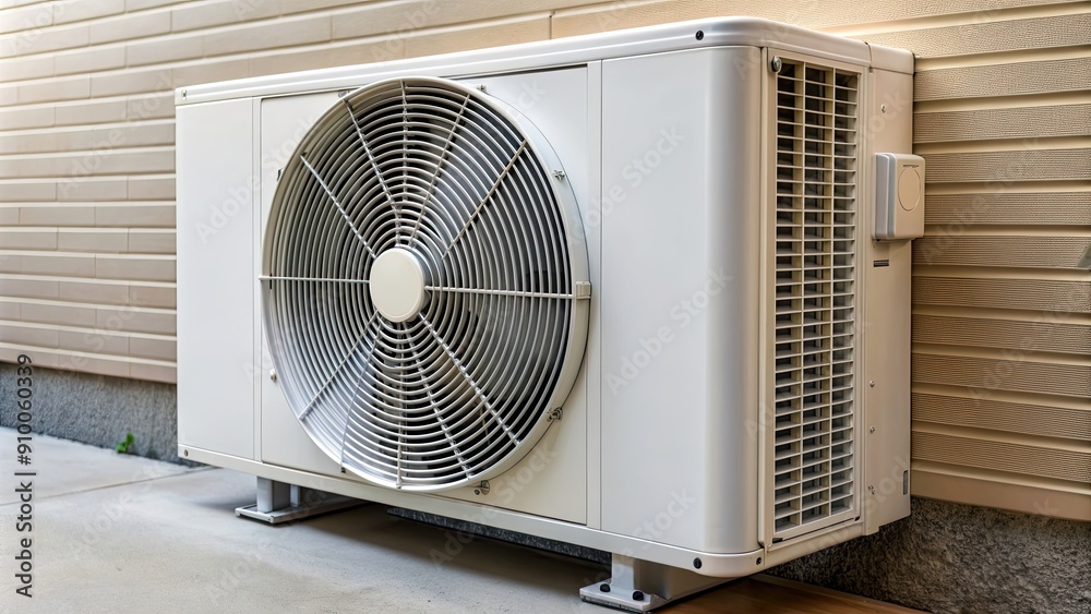 Close up of an air conditioning heat pump , HVAC, technology, appliance, cooling, energy efficient, equipment Close up of an air conditioning heat pump , HVAC, technology, appliance, cooling, energy efficient, equipment