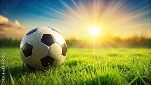 Soccer ball on vibrant green grass field , sports, soccer, game, competition, outdoor, recreation, activity, equipment, play, ball