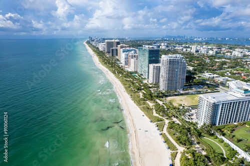 Miami Beach, Florida, USA - Aerial of the Miami Beach skyline, running from Bal Harbour to Surfside and all the way to North Beach. photo