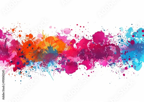 Vibrant Abstract Paint Splatter Background with Multicolored Ink Blots on White Canvas