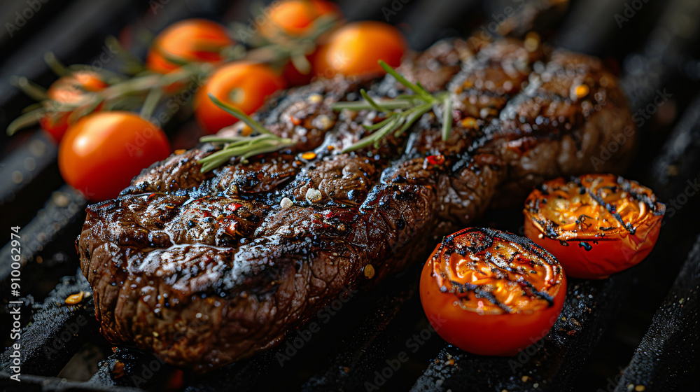 Delicious grilled beef steak and tomatoes Delicious grilled beef steak and tomatoes