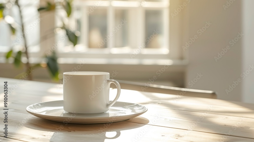 a cup placed wooden table natural light illuminating the scene a cup placed wooden table natural light illuminating the scene