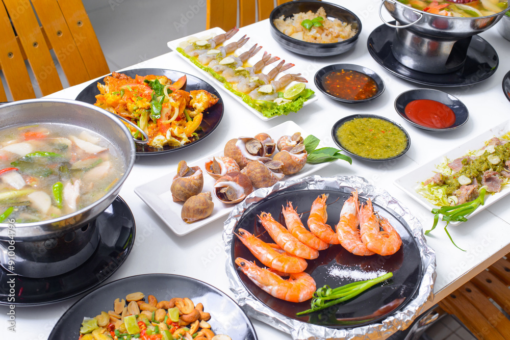 Thai favorite food on white table. Food for dinner. Thai favorite food on white table. Food for dinner.