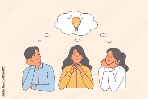 Team brainstorming among business people coming up with idea to launch joint startup