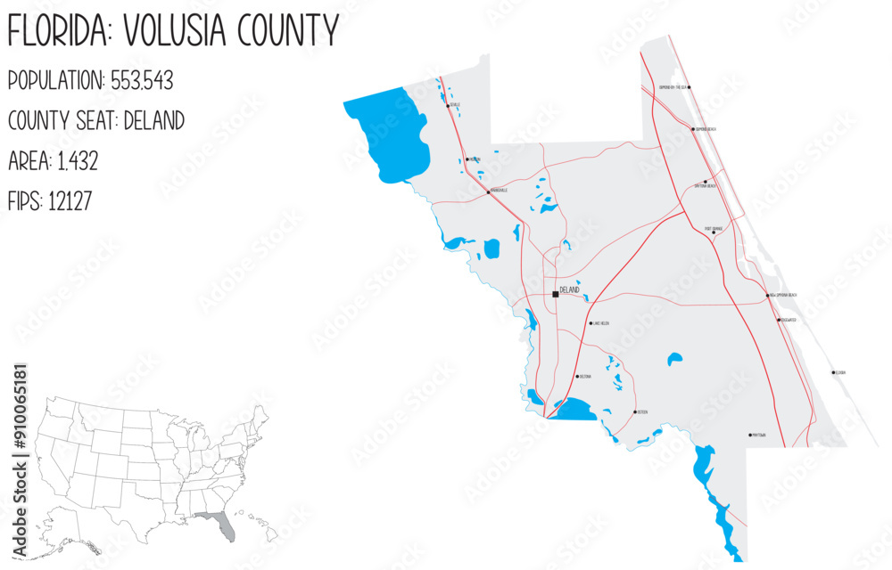 Large and detailed map of Volusia County in Florida, USA. Large and detailed map of Volusia County in Florida, USA.